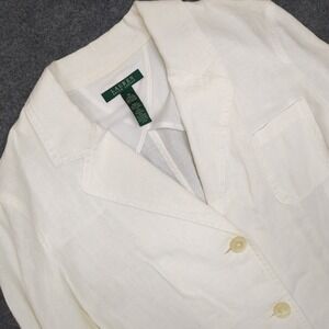 Ralph Lauren Linen Blend Blazer Jacket Ivory Cream Womens Size‎ 14